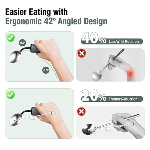 AKIMRABY Adaptive Utensils Set, 4-Piece Weighted Utensils with 2 Elastic Strap for Parkinson’s, Arthritis and Hand Tremors, Non-Slip Handles for Easy Grip & Independence, Right Handed