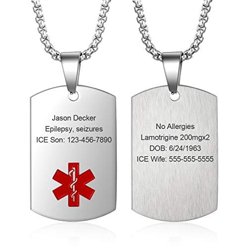 Medical Alert Pendant Necklace for Men Women Custom Engraved Name ID Tag Stainless Steel Emergency Med Alert Necklace for Men Women Medical Alert Jewelry