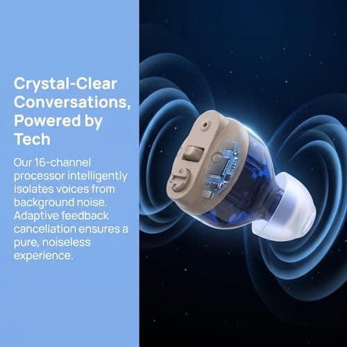 Rechargeable Hearing Aids for Seniors - Digital Sound Processing, Noise Cancelling & Feedback Suppression, Invisible In-Ear Design with Comfort Fit, 7-Day Battery & Portable Charging Case