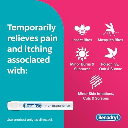 Benadryl Extra Strength Anti-Itch Relief Stick, Bug Bite Itch Relief, Diphenhydramine HCl Topical Analgesic & Zinc Acetate Skin Protectant, Great for Camping Essentials, 0.47 fl oz