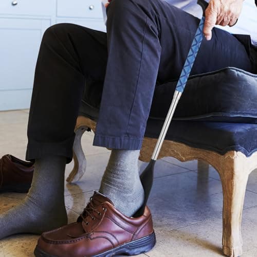 GALPADA Blue Shoe Horn Long Handle for Seniors Telescopic Shoehorn Adjustable 14 to 35 Inches Stainless Steel Portable Boot Jack for Men Women