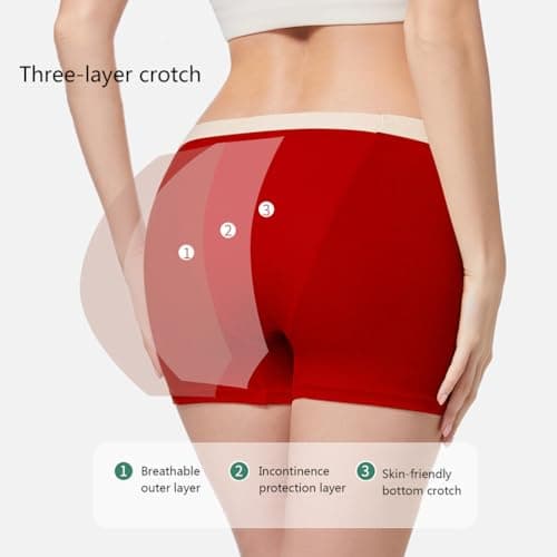 ZJHTK Incontinence Underwear for Women, Cotton Reusable Protective Boxer Briefs, Overnight Shorts Plus Size, 6Pcs,Multi Colored,XL