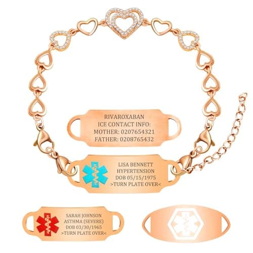 MOTICIUS Personalized Medical Alert Bracelets for Women Custom Medical Bracelets Personalized Medic ID Bracelet Stainless Steel Engraved Emergency Bracelet ID Wristband (Style 1)