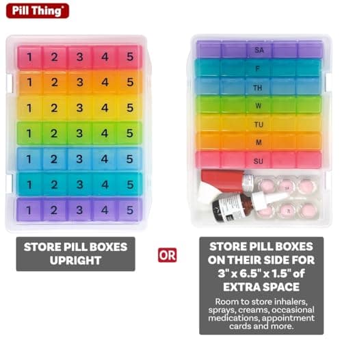 5 Times a Day Weekly Pill Box Organizer Case, Secure 7 Day Pillbox with Medication Schedule (5 Time-a-Day)