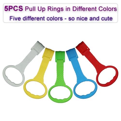 ATOPXiNG 5PCS Playpen Baby Pull Up Rings - Premium Baby Handles for Play Pen Standing Up - Plastic Walking Exercises Assistant Rings for Infants Babies Toddler - Ergonomic Handles - 5 Colors