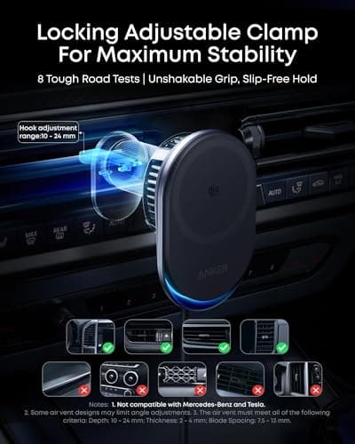 Anker Prime MagSafe Car Mount Charger, Qi2 25W Certified Wireless Car Charger with AirCool, Strong Magnets, Air Vent Mount for iPhone 17-12 Series (Check Vent Compatibility, 60W Adapter Included)