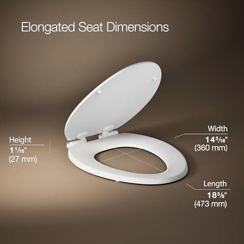 KOHLER Stonewood Quiet-Close, Elongated Toilet Seat Soft Close, Durable Wood, Easy Installation, Universal Fit, Home Essentials, White Finish, K-20466-0