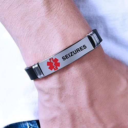 TGLS Mens Red Medical Alert ID Bracelet Emergency First Aid Laser Do Not Resuscitate Adjustable Silicone Bangle Wristband Bracelet for Women (DNR)
