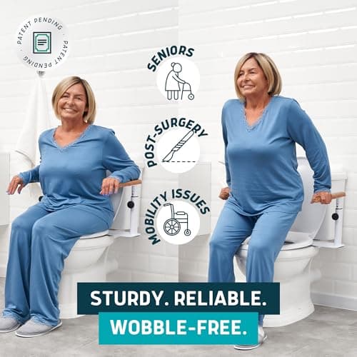 Lunderg Toilet Safety Rails for Seniors - Easy Installation & Super Sturdy Grab Bars Arms - Non-Bulky & Elegant Handicap Toilet Safety Frame - Seat Handles for Elderly, Disabled or Mobility Issues