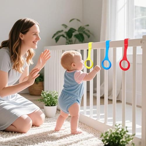 ATOPXiNG 5PCS Playpen Baby Pull Up Rings - Premium Baby Handles for Play Pen Standing Up - Plastic Walking Exercises Assistant Rings for Infants Babies Toddler - Ergonomic Handles - 5 Colors