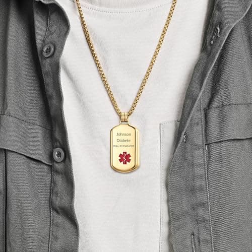 YOUNIFLARE Personalized Medical ID Necklace for Men, Medical Alert Dog Tag Necklace in Stainless Steel with Smooth Pendant for Safety and Style, Custom Keepsake Gift for Men (Black-A)