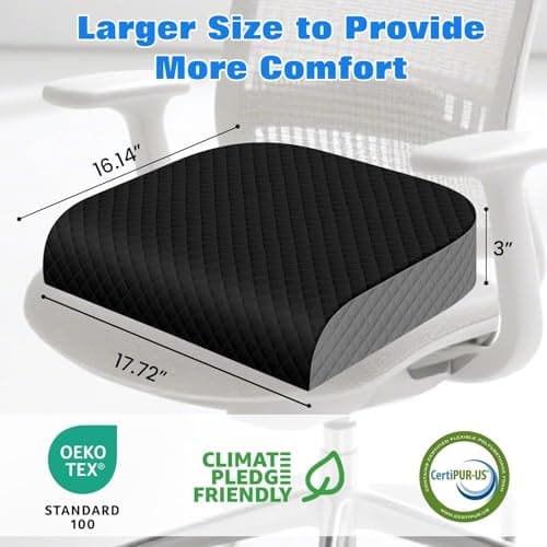 EdenDwell Seat Cushion for Office Chair, Memory Foam Chair Cushions, Car Seat Cushion for Long Sitting, Desk Chair Cushion for Pressure Relief, Non-Slip Bottom, Washable Cover, Large, Black