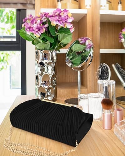 TINDTOP Clutch Purses for Women Evening Handbags for Formal Wedding Party Cocktail Prom Crossbody Shoulder Envelope Bag (Black)