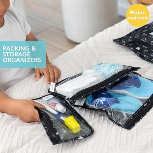Bumkins Disney Travel Bag, Toiletry, TSA Approved Pouch, Zip Bag, Quart Size Airline Compliant, Clear-Sided, Baby, Diaper Bag Organization, Accessories, Packing, Set of 3 Sizes, Mickey Mouse Icon