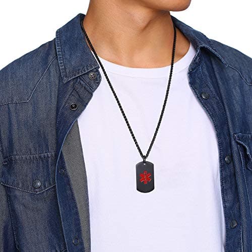 VNOX Custom Engraving Stainless Steel Emergency Medical Alert ID Dog Tag Pendant Necklace for Men
