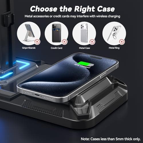KDD Headphone & Controller Stand with Wireless Charging - Rotatable Headset Stand with 9 Light Modes - Controller Holder with 2 USB and Type C Ports - for Gamers Desktop Accessories