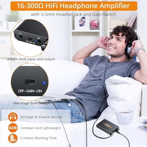Neoteck Portable 3.5mm Headphone Amplifier Two-Stage Gain Switch, 16-300 Ohm, Aluminum Matte Surface