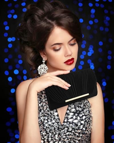 TINDTOP Clutch Purses for Women Evening Handbags for Formal Wedding Party Cocktail Prom Crossbody Shoulder Envelope Bag (Black)