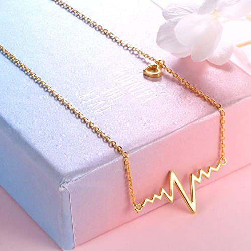 Yearace 925 Sterling Silver 18k Gold Plated Life Line Heart EKG Golden Heartbeat Choker Necklace Nurses' Day Jewelry for Women Graduates, 18 inch