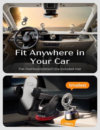 LISEN Suction Phone Mount【2026 Auto Vacuum 3.0】, 360 Adjustable Magnetic Phone Holder for Car Dashboard Universal Magsafe Accessories Gifts for Men Women for iPhone 17 Pro Max Air 16 15 14 13 12