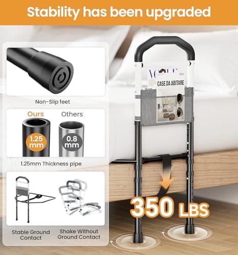 Bed Rails for Elderly Adults Safety, SGS Tested & ASTM Compliant, 350lbs Support, Tool-Free Setup, Wider Contact Base for Enhanced Stability, Adjustable Bed Rail for Seniors, Fits Twin to King, Black