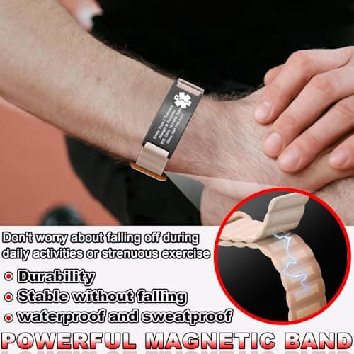 Comfortable Custom Medical Alert Bracelets for Women Men, Personalized Engraved Medical Bracelet with Adjustable Magnetic Silicone Strap, Waterproof Diabetic Wristband Id Bracelets for Sports