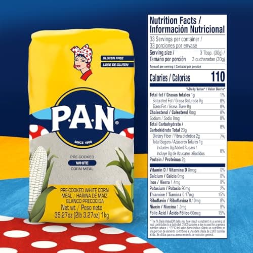 P.A.N. White Corn Meal – Pre-cooked Gluten Free and Kosher Flour for Arepas (2 lb 3.27 Oz / Pack of 1)