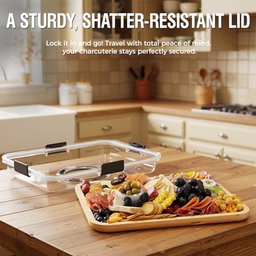 Renmxj Charcuterie Board with Clear Lid, Travel Portable Cheese Board Charcuterie Boxes Cutting Boards for Kitchen, House Warming Gifts New Home, Gifts for Women (Black, 6 Compartments)