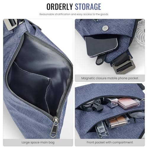 WANDER PLUS® Anti Theft Crossbody Travel Bag for Women Men, Multi-Pocket Crossbody Bag, Slim Sling Bag with Adjustable Strap, Blue