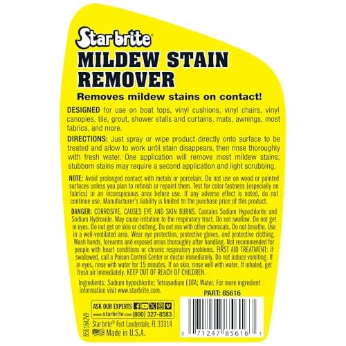 STAR BRITE Professional-Grade Mildew & Mold Stain Remover + Cleaner - Instant Contact Stain Removal, Ideal for Marine & Outdoor Upholstery