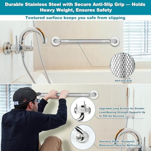 Tetutor 3 Pack Grab Bars for Bathtubs and Showers, 16-Inch and 12-Inch Anti-Slip Bathroom Shower Grab Bars for Seniors Wall, Safety Handicap Grab Bars Stainless Steel,Shower Handle for Elderly