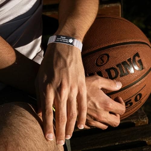 Comfortable Custom Medical Alert Bracelets for Women Men, Personalized Engraved Medical Bracelet with Adjustable Magnetic Silicone Strap, Waterproof Diabetic Wristband Id Bracelets for Sports