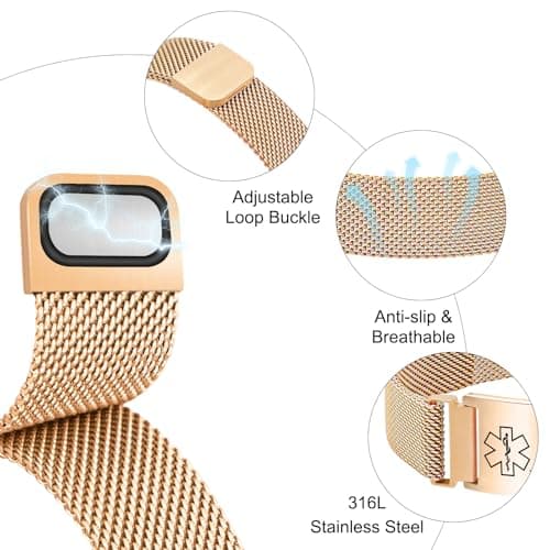 YOUNIFLARE Personalized Medical Info Bracelet with Laser-Engraved Tag and Adjustable Milanese Mesh Band in Premium Stainless Steel, Custom Safety Gift for Men and Women (Gold)