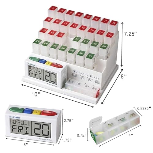 Medcenter Monthly Pill Organizer System 4 Times a Day, 31 Day Pill Organizer Box with Talking Alarm Reminding System, HSA/FSA Monthly Pill Box for Daily Medication, Gift for Mom, Dad, Elderly