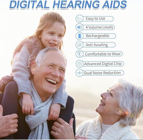 Hearing Aids, Miniature Hearing Amplifers for Adults with Noise Cancellng, Rechargeable Hearing Aids for Seniors withCrystal Clear Sound, and LED Power Display (Black)