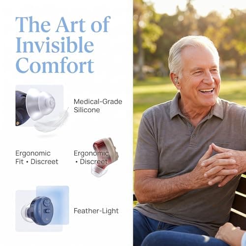 Rechargeable Hearing Aids for Seniors - Digital Sound Processing, Noise Cancelling & Feedback Suppression, Invisible In-Ear Design with Comfort Fit, 7-Day Battery & Portable Charging Case