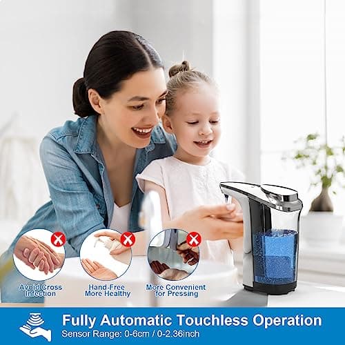 PZOTRUF Automatic Soap Dispenser, Touchless Dish Soap Dispenser 17oz/500ml with Infrared Sensor, 5 Adjustable Soap Dispensing Levels, Liquid Hand Dispenser for Bathroom Kitchen Sink (Silver)
